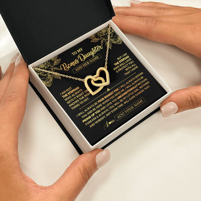 Interlocking Hearts Necklace 18K Yellow Gold Finish | 2 | Personalized To My Bonus Daughter Gifts Necklace From Stepdad Meaningful Family Jewelry Birthday Gifts For Stepdaughter Christmas Custom Gift Box Message Card | https://siriusteestore.