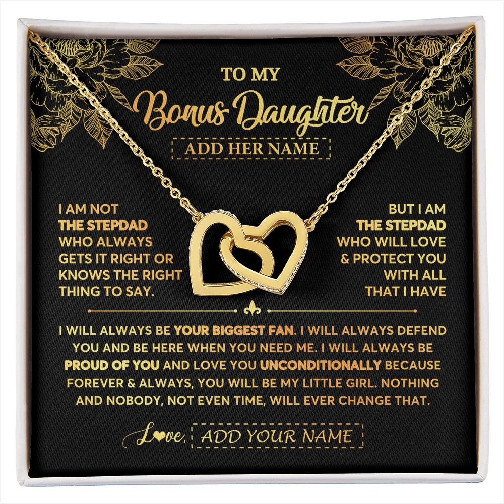 Interlocking Hearts Necklace 18K Yellow Gold Finish | 1 | Personalized To My Bonus Daughter Gifts Necklace From Stepdad Meaningful Family Jewelry Birthday Gifts For Stepdaughter Christmas Custom Gift Box Message Card | https://siriusteestore.