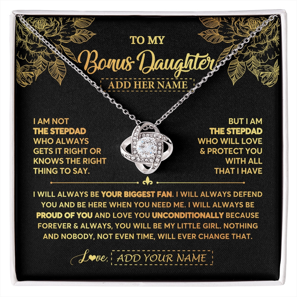 Love Knot Necklace 14K White Gold Finish | 1 | Personalized To My Bonus Daughter Gifts Necklace From Stepdad Meaningful Family Jewelry Birthday Gifts For Stepdaughter Christmas Custom Gift Box Message Card | https://siriusteestore.