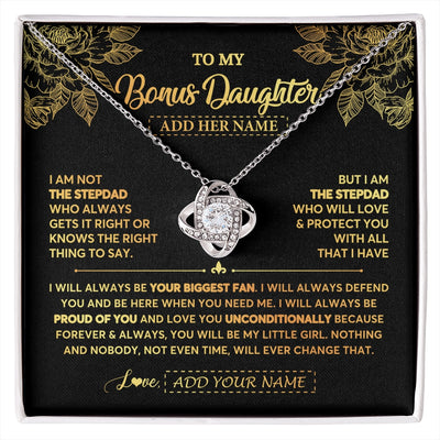 Love Knot Necklace 14K White Gold Finish | 1 | Personalized To My Bonus Daughter Gifts Necklace From Stepdad Meaningful Family Jewelry Birthday Gifts For Stepdaughter Christmas Custom Gift Box Message Card | https://siriusteestore.