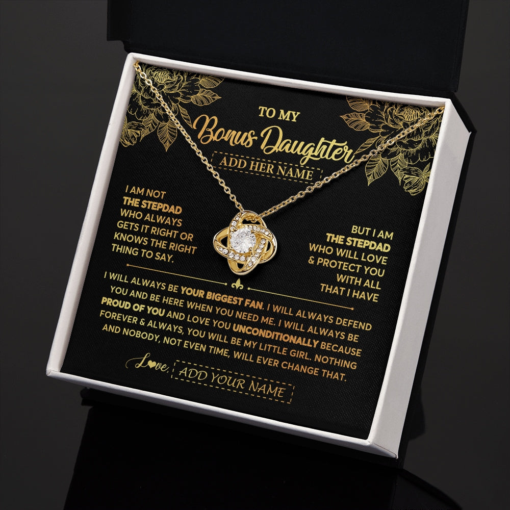Love Knot Necklace 18K Yellow Gold Finish | 2 | Personalized To My Bonus Daughter Gifts Necklace From Stepdad Meaningful Family Jewelry Birthday Gifts For Stepdaughter Christmas Custom Gift Box Message Card | https://siriusteestore.