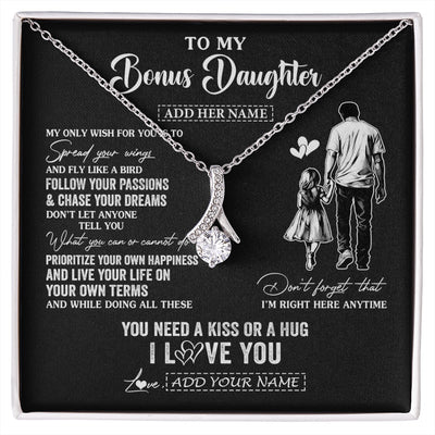 Alluring Beauty Necklace 14K White Gold Finish | 1 | Personalized To My Bonus Daughter Gifts Necklace From Stepdad My Only Wish For You Stepdaughter Birthday Gifts Graduation Christmas Gift Box Message Card | siriusteestore.myshopify