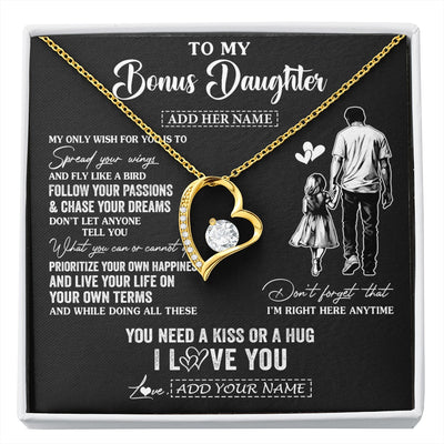 Forever Love Necklace 18K Yellow Gold Finish | 1 | Personalized To My Bonus Daughter Gifts Necklace From Stepdad My Only Wish For You Stepdaughter Birthday Gifts Graduation Christmas Gift Box Message Card | siriusteestore.myshopify