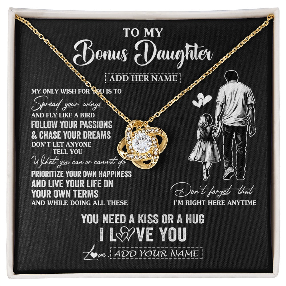 Love Knot Necklace 18K Yellow Gold Finish | 1 | Personalized To My Bonus Daughter Gifts Necklace From Stepdad My Only Wish For You Stepdaughter Birthday Gifts Graduation Christmas Gift Box Message Card | siriusteestore.myshopify