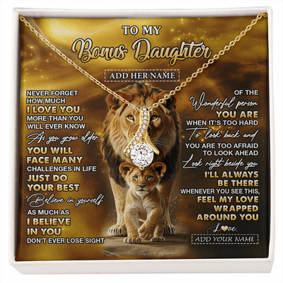 Alluring Beauty Necklace 18K Yellow Gold Finish | 1 | Personalized To My Bonus Daughter Gifts Necklace From Stepdad Never Forget How Much I Love You Lion Stepdaughter Birthday Gifts Christmas Gift Box Message Card | https://siriusteestore.