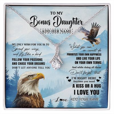 Alluring Beauty Necklace 14K White Gold Finish | 1 | Personalized To My Bonus Daughter Gifts Necklace From Stepdad Stepmom Eagle My Only Wish For You Stepdaughter Birthday Gifts Christmas Gift Box Message Card | siriusteestore.myshopify