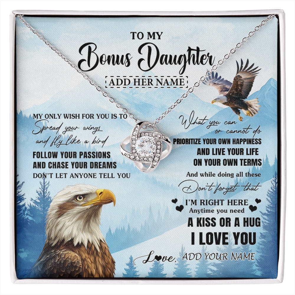 Love Knot Necklace 14K White Gold Finish | 1 | Personalized To My Bonus Daughter Gifts Necklace From Stepdad Stepmom Eagle My Only Wish For You Stepdaughter Birthday Gifts Christmas Gift Box Message Card | siriusteestore.myshopify