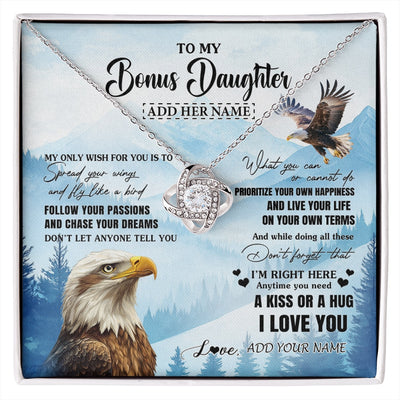 Love Knot Necklace 14K White Gold Finish | 1 | Personalized To My Bonus Daughter Gifts Necklace From Stepdad Stepmom Eagle My Only Wish For You Stepdaughter Birthday Gifts Christmas Gift Box Message Card | siriusteestore.myshopify