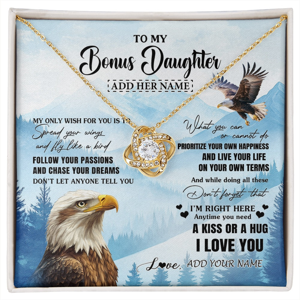 Love Knot Necklace 18K Yellow Gold Finish | 1 | Personalized To My Bonus Daughter Gifts Necklace From Stepdad Stepmom Eagle My Only Wish For You Stepdaughter Birthday Gifts Christmas Gift Box Message Card | siriusteestore.myshopify