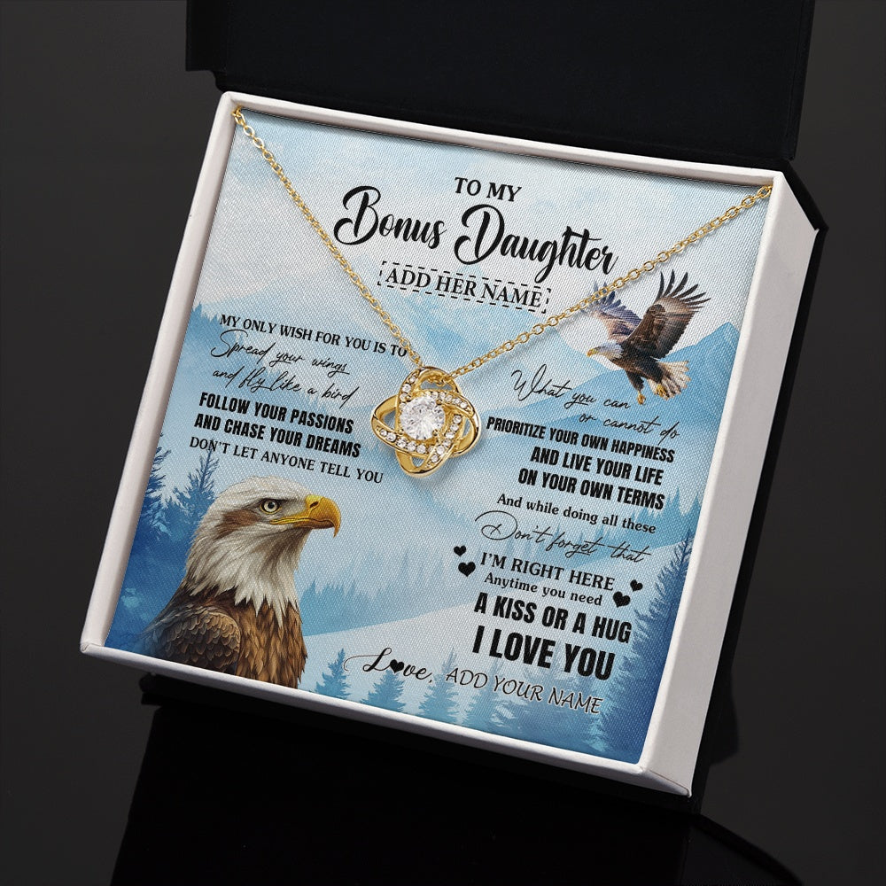 Love Knot Necklace 18K Yellow Gold Finish | 2 | Personalized To My Bonus Daughter Gifts Necklace From Stepdad Stepmom Eagle My Only Wish For You Stepdaughter Birthday Gifts Christmas Gift Box Message Card | siriusteestore.myshopify