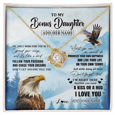 Love Knot Necklace 18K Yellow Gold Finish | 1 | Personalized To My Bonus Daughter Gifts Necklace From Stepdad Stepmom Eagle My Only Wish For You Stepdaughter Birthday Gifts Christmas Gift Box Message Card | siriusteestore.myshopify