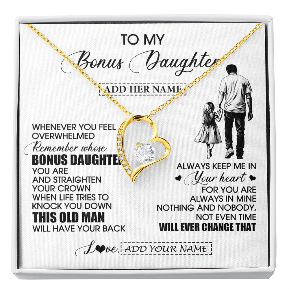 Forever Love Necklace 18K Yellow Gold Finish | 1 | Personalized To My Bonus Daughter Gifts Necklace From Stepdad Whenever Man Unique Birthday Gifts For Stepdaughter Graduation Christmas Gift Box Message Card | siriusteestore.myshopify