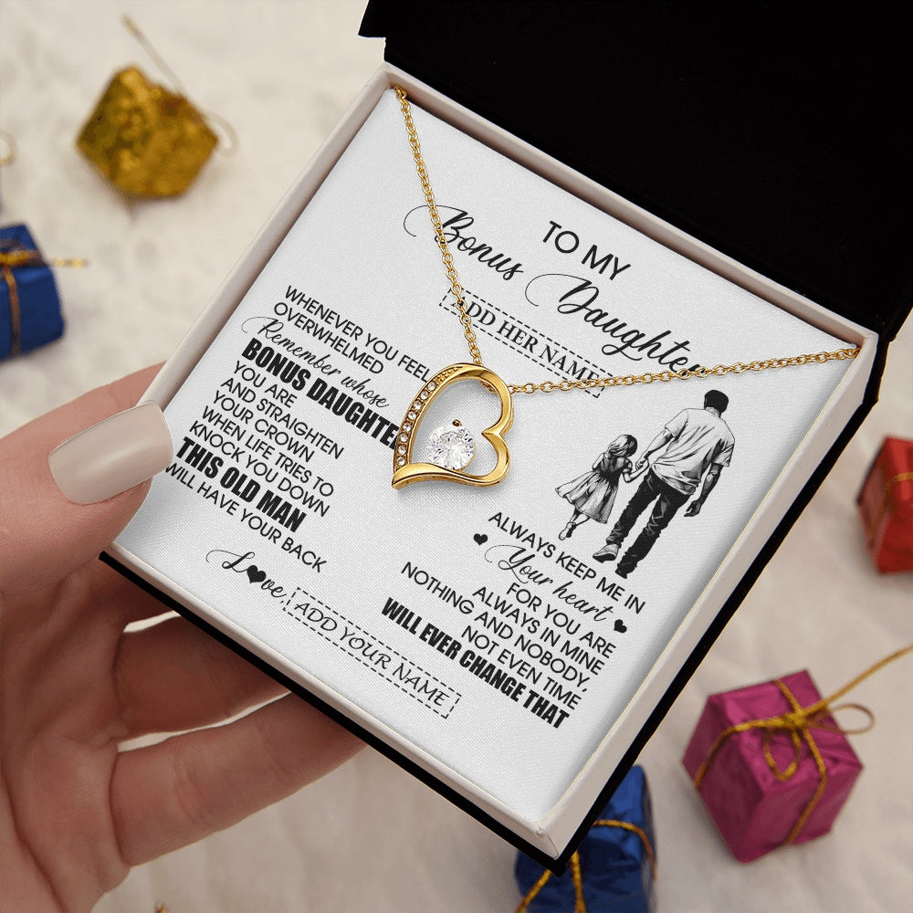 Forever Love Necklace 18K Yellow Gold Finish | 2 | Personalized To My Bonus Daughter Gifts Necklace From Stepdad Whenever Man Unique Birthday Gifts For Stepdaughter Graduation Christmas Gift Box Message Card | siriusteestore.myshopify