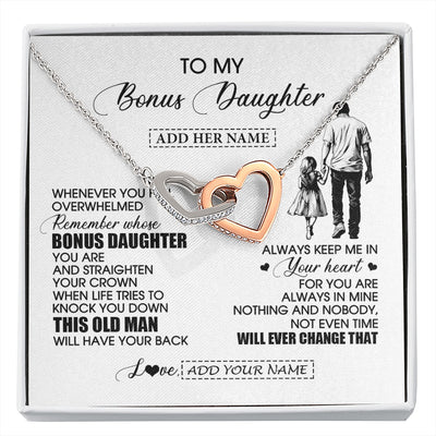 Interlocking Hearts Necklace Stainless Steel & Rose Gold Finish | 1 | Personalized To My Bonus Daughter Gifts Necklace From Stepdad Whenever Man Unique Birthday Gifts For Stepdaughter Graduation Christmas Gift Box Message Card | siriusteestore.myshopify