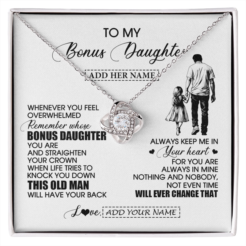 Love Knot Necklace 14K White Gold Finish | 1 | Personalized To My Bonus Daughter Gifts Necklace From Stepdad Whenever Man Unique Birthday Gifts For Stepdaughter Graduation Christmas Gift Box Message Card | siriusteestore.myshopify