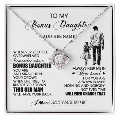 Love Knot Necklace 14K White Gold Finish | 1 | Personalized To My Bonus Daughter Gifts Necklace From Stepdad Whenever Man Unique Birthday Gifts For Stepdaughter Graduation Christmas Gift Box Message Card | siriusteestore.myshopify