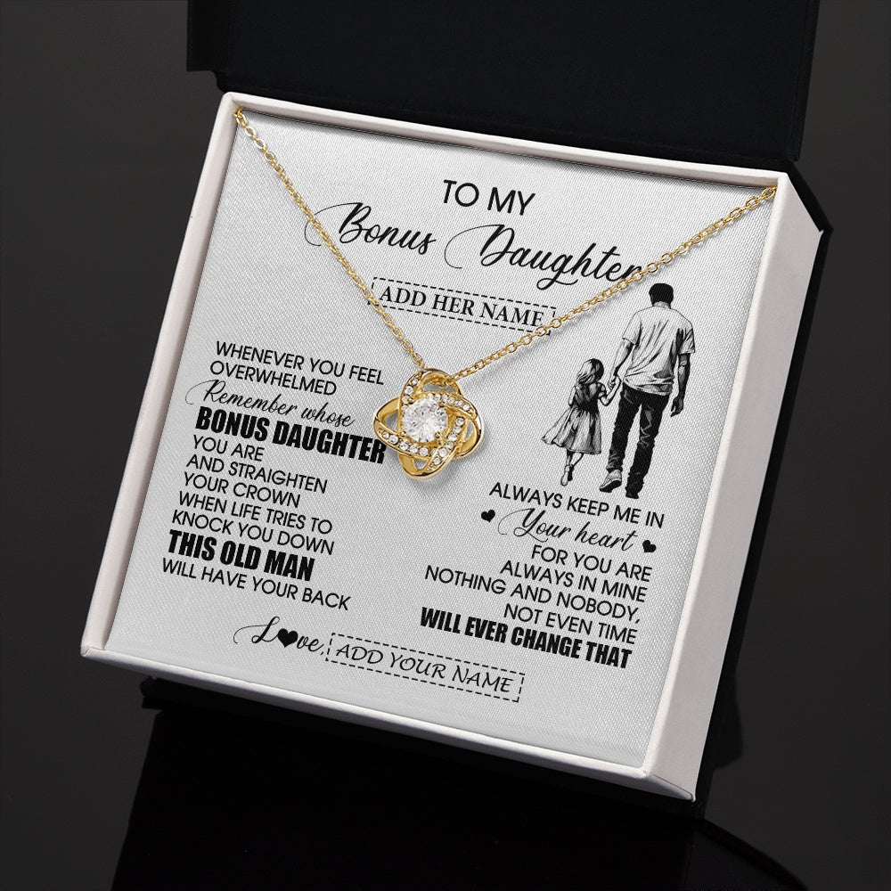 Love Knot Necklace 18K Yellow Gold Finish | 2 | Personalized To My Bonus Daughter Gifts Necklace From Stepdad Whenever Man Unique Birthday Gifts For Stepdaughter Graduation Christmas Gift Box Message Card | siriusteestore.myshopify