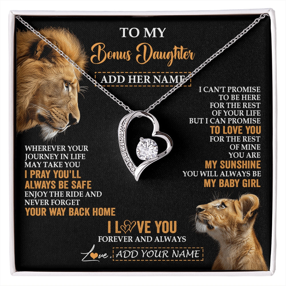 Forever Love Necklace 14K White Gold Finish | 1 | Personalized To My Bonus Daughter Gifts Necklace From Stepdad Wherever Your Journey In Life Lion Stepdaughter Birthday Gifts Christmas Gift Box Message Card | https://siriusteestore.