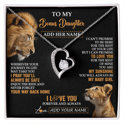 Forever Love Necklace 14K White Gold Finish | 1 | Personalized To My Bonus Daughter Gifts Necklace From Stepdad Wherever Your Journey In Life Lion Stepdaughter Birthday Gifts Christmas Gift Box Message Card | https://siriusteestore.