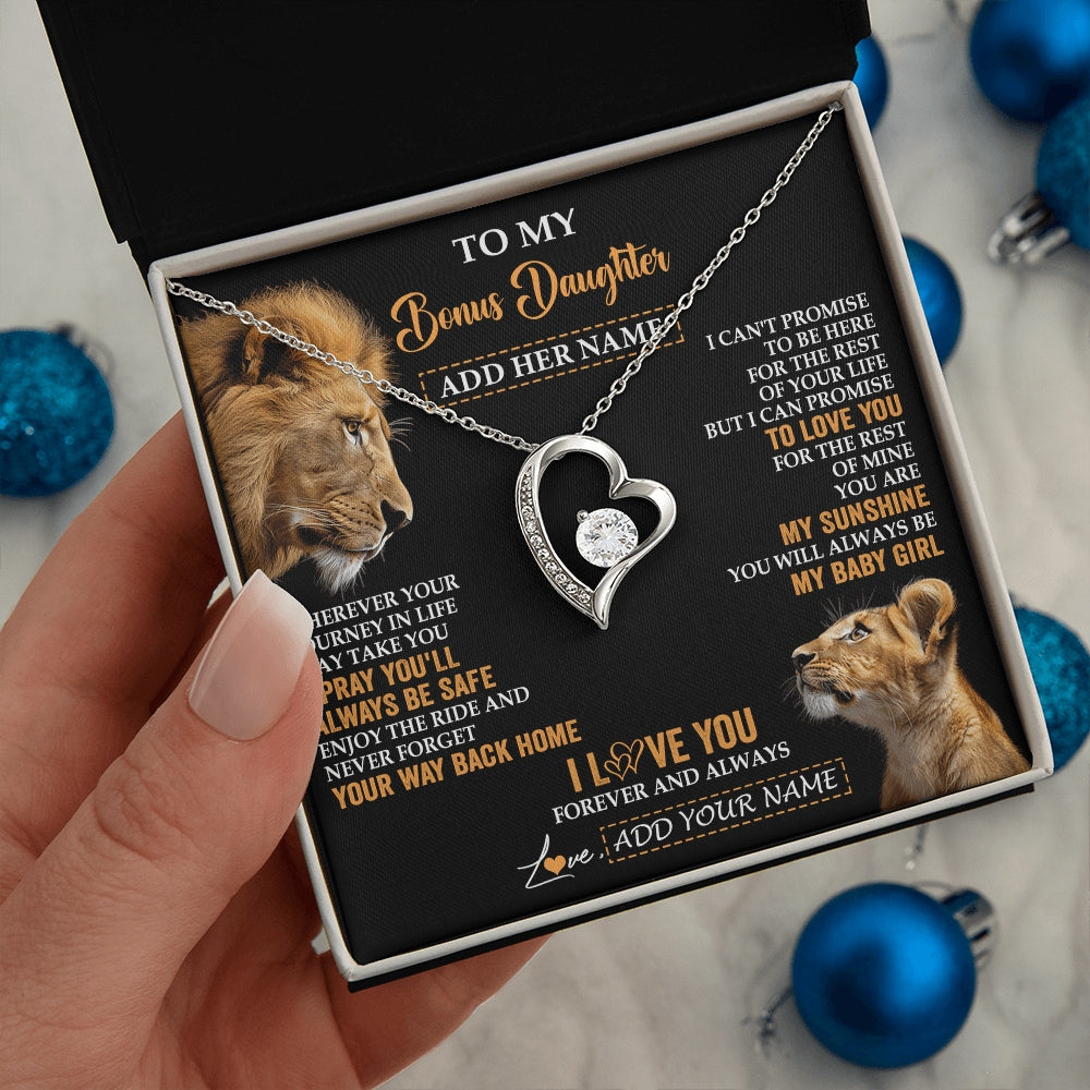 Forever Love Necklace 14K White Gold Finish | 2 | Personalized To My Bonus Daughter Gifts Necklace From Stepdad Wherever Your Journey In Life Lion Stepdaughter Birthday Gifts Christmas Gift Box Message Card | https://siriusteestore.