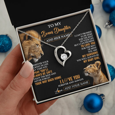 Forever Love Necklace 14K White Gold Finish | 2 | Personalized To My Bonus Daughter Gifts Necklace From Stepdad Wherever Your Journey In Life Lion Stepdaughter Birthday Gifts Christmas Gift Box Message Card | https://siriusteestore.