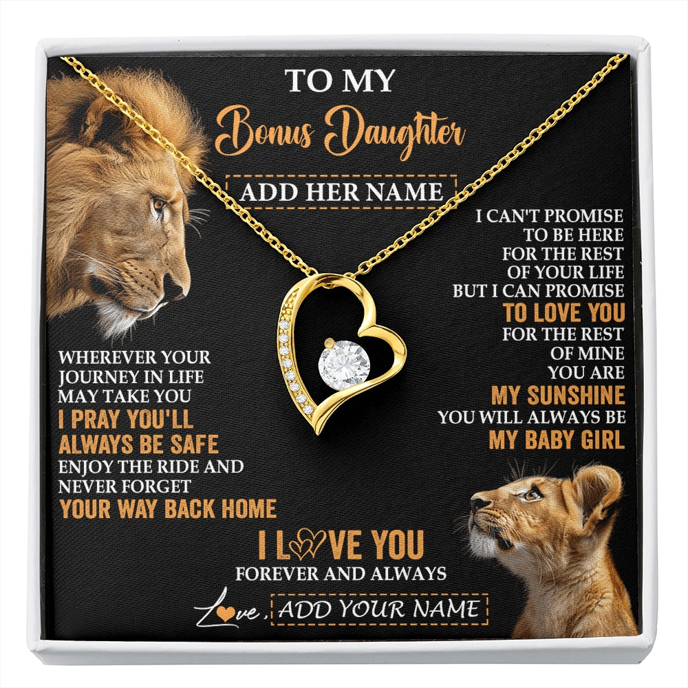 Forever Love Necklace 18K Yellow Gold Finish | 1 | Personalized To My Bonus Daughter Gifts Necklace From Stepdad Wherever Your Journey In Life Lion Stepdaughter Birthday Gifts Christmas Gift Box Message Card | https://siriusteestore.