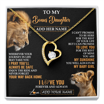Forever Love Necklace 18K Yellow Gold Finish | 1 | Personalized To My Bonus Daughter Gifts Necklace From Stepdad Wherever Your Journey In Life Lion Stepdaughter Birthday Gifts Christmas Gift Box Message Card | https://siriusteestore.