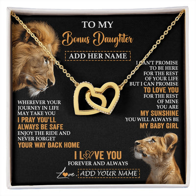 Interlocking Hearts Necklace 18K Yellow Gold Finish | 1 | Personalized To My Bonus Daughter Gifts Necklace From Stepdad Wherever Your Journey In Life Lion Stepdaughter Birthday Gifts Christmas Gift Box Message Card | https://siriusteestore.