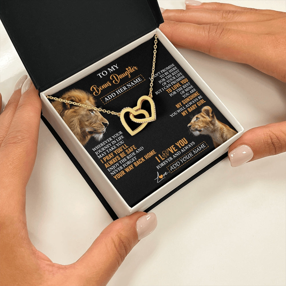 Interlocking Hearts Necklace 18K Yellow Gold Finish | 2 | Personalized To My Bonus Daughter Gifts Necklace From Stepdad Wherever Your Journey In Life Lion Stepdaughter Birthday Gifts Christmas Gift Box Message Card | https://siriusteestore.