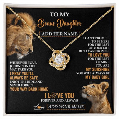 Love Knot Necklace 18K Yellow Gold Finish | 1 | Personalized To My Bonus Daughter Gifts Necklace From Stepdad Wherever Your Journey In Life Lion Stepdaughter Birthday Gifts Christmas Gift Box Message Card | https://siriusteestore.