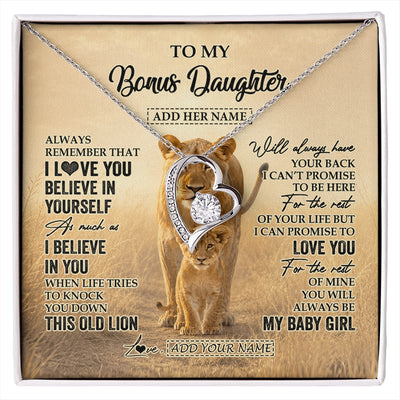 Forever Love Necklace 14K White Gold Finish | 1 | Personalized To My Bonus Daughter Gifts Necklace From Stepmom Always Remember Lion Gifts For Stepdaughter Birthday Graduation Christmas Gift Box Message Card | https://siriusteestore.