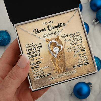 Forever Love Necklace 14K White Gold Finish | 2 | Personalized To My Bonus Daughter Gifts Necklace From Stepmom Always Remember Lion Gifts For Stepdaughter Birthday Graduation Christmas Gift Box Message Card | https://siriusteestore.