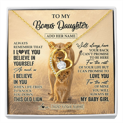 Forever Love Necklace 18K Yellow Gold Finish | 1 | Personalized To My Bonus Daughter Gifts Necklace From Stepmom Always Remember Lion Gifts For Stepdaughter Birthday Graduation Christmas Gift Box Message Card | https://siriusteestore.