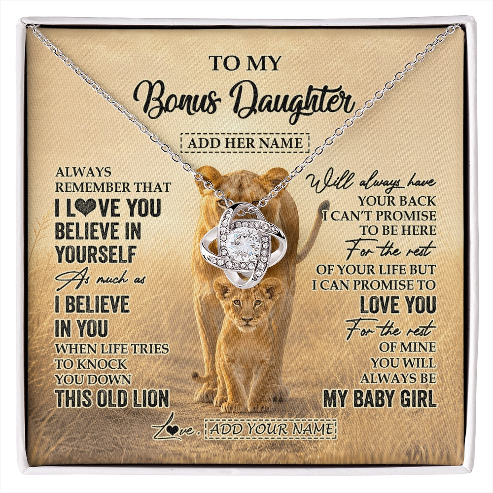 Love Knot Necklace 14K White Gold Finish | 1 | Personalized To My Bonus Daughter Gifts Necklace From Stepmom Always Remember Lion Gifts For Stepdaughter Birthday Graduation Christmas Gift Box Message Card | https://siriusteestore.