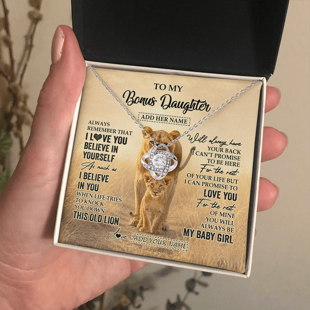 Love Knot Necklace 14K White Gold Finish | 2 | Personalized To My Bonus Daughter Gifts Necklace From Stepmom Always Remember Lion Gifts For Stepdaughter Birthday Graduation Christmas Gift Box Message Card | https://siriusteestore.