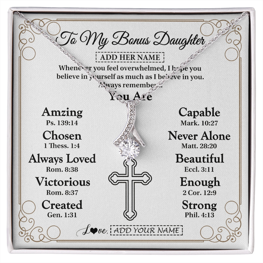 Alluring Beauty Necklace 14K White Gold Finish | 1 | Personalized To My Bonus Daughter Gifts Necklace From Stepmom Christ Christian Gifts For Stepdaughter Birthday Christmas Graduation Gift Box Message Card | https://siriusteestore.