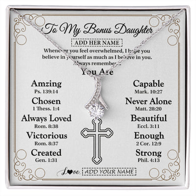Alluring Beauty Necklace 14K White Gold Finish | 1 | Personalized To My Bonus Daughter Gifts Necklace From Stepmom Christ Christian Gifts For Stepdaughter Birthday Christmas Graduation Gift Box Message Card | https://siriusteestore.