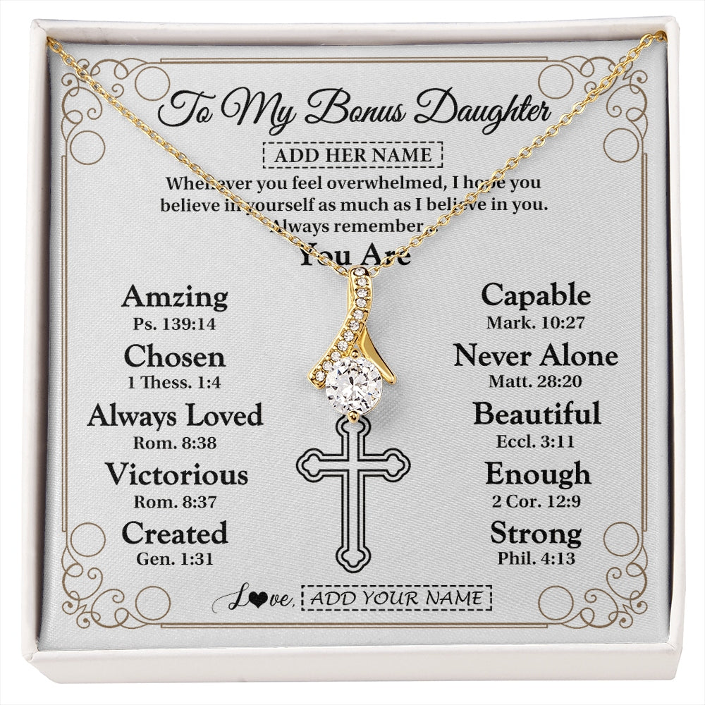 Alluring Beauty Necklace 18K Yellow Gold Finish | 1 | Personalized To My Bonus Daughter Gifts Necklace From Stepmom Christ Christian Gifts For Stepdaughter Birthday Christmas Graduation Gift Box Message Card | https://siriusteestore.