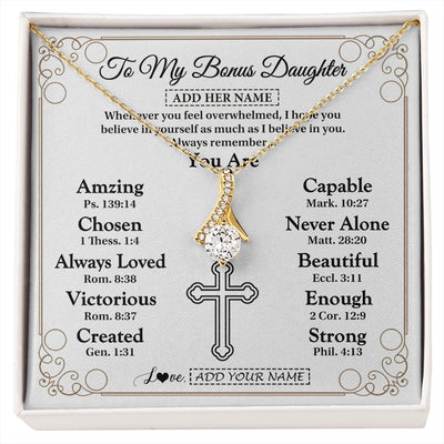 Alluring Beauty Necklace 18K Yellow Gold Finish | 1 | Personalized To My Bonus Daughter Gifts Necklace From Stepmom Christ Christian Gifts For Stepdaughter Birthday Christmas Graduation Gift Box Message Card | https://siriusteestore.
