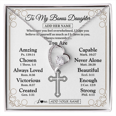 Forever Love Necklace 14K White Gold Finish | 1 | Personalized To My Bonus Daughter Gifts Necklace From Stepmom Christ Christian Gifts For Stepdaughter Birthday Christmas Graduation Gift Box Message Card | https://siriusteestore.