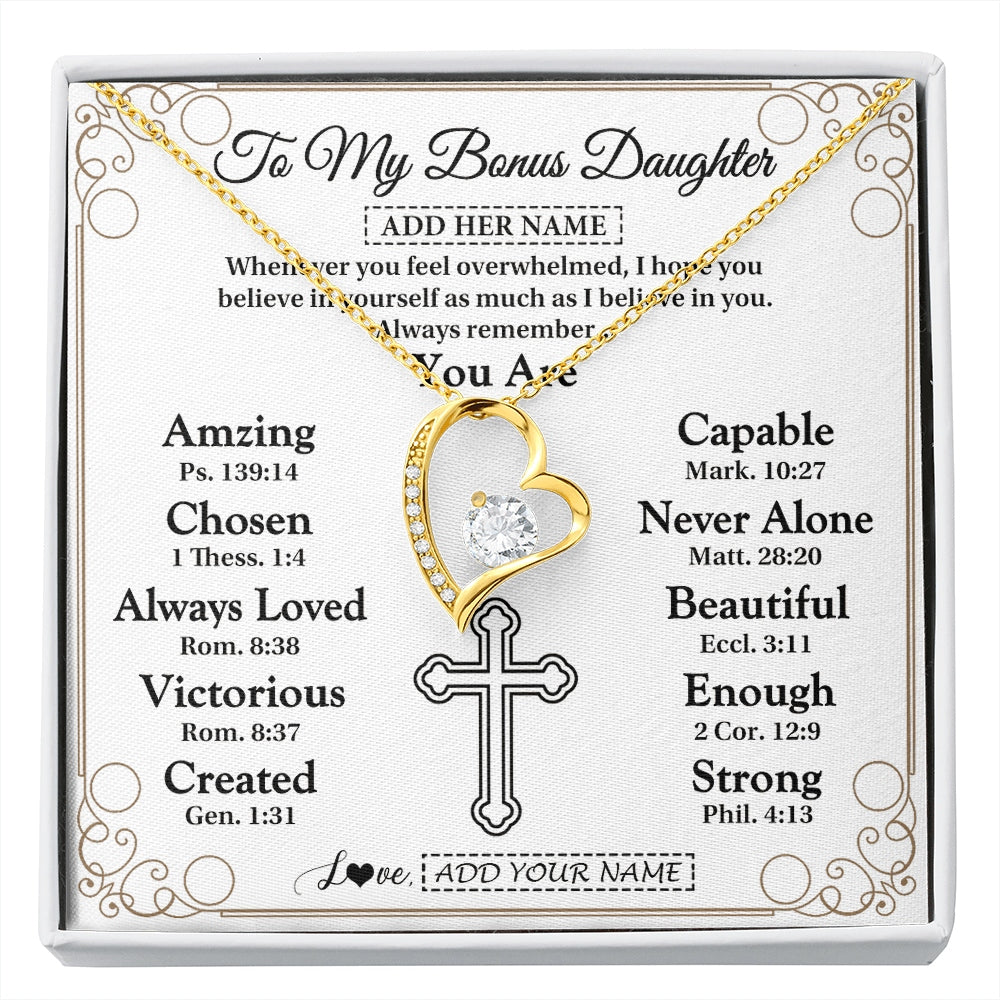 Forever Love Necklace 18K Yellow Gold Finish | 1 | Personalized To My Bonus Daughter Gifts Necklace From Stepmom Christ Christian Gifts For Stepdaughter Birthday Christmas Graduation Gift Box Message Card | https://siriusteestore.