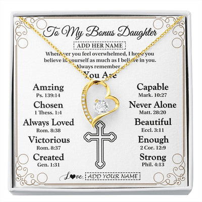 Forever Love Necklace 18K Yellow Gold Finish | 1 | Personalized To My Bonus Daughter Gifts Necklace From Stepmom Christ Christian Gifts For Stepdaughter Birthday Christmas Graduation Gift Box Message Card | https://siriusteestore.