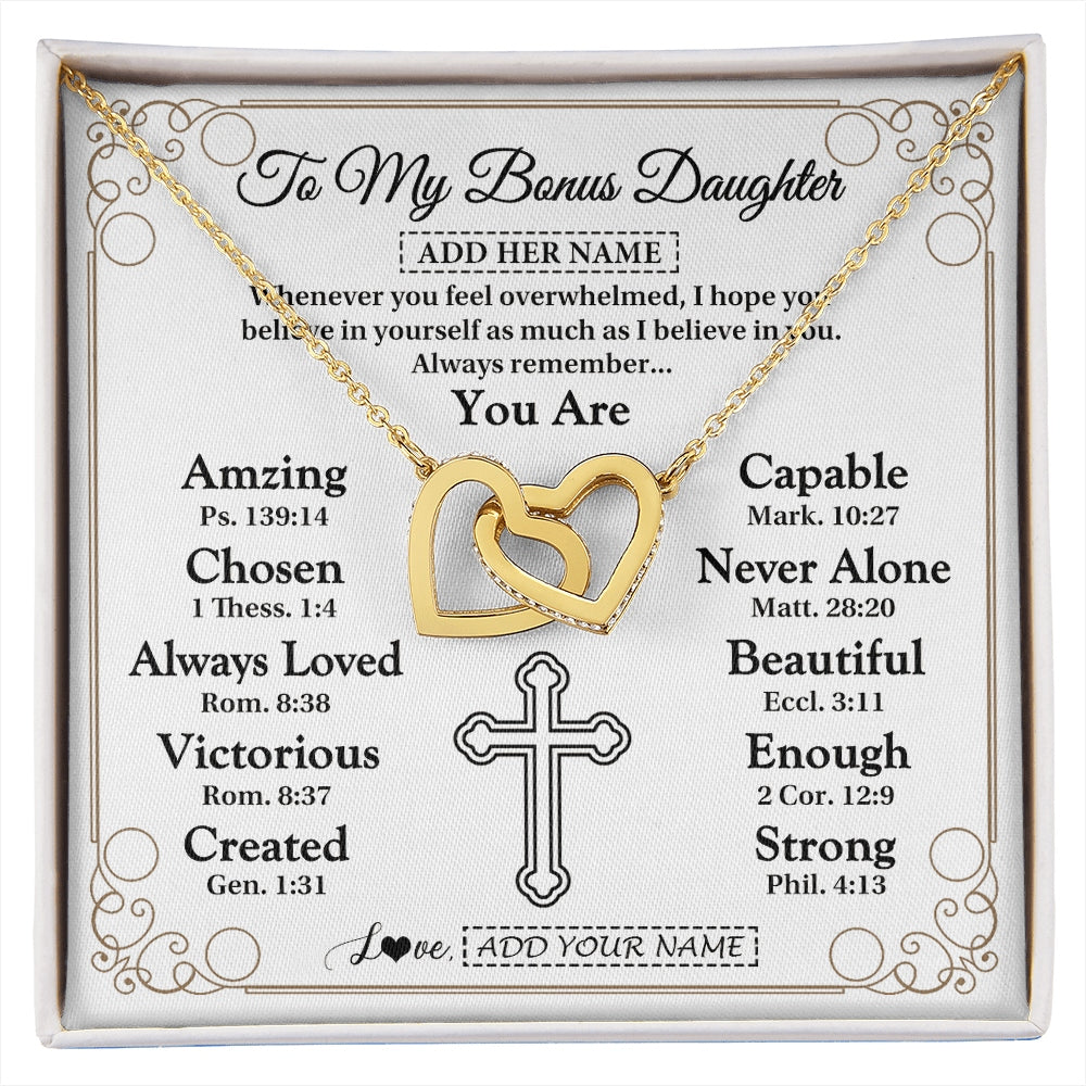 Interlocking Hearts Necklace 18K Yellow Gold Finish | 1 | Personalized To My Bonus Daughter Gifts Necklace From Stepmom Christ Christian Gifts For Stepdaughter Birthday Christmas Graduation Gift Box Message Card | https://siriusteestore.