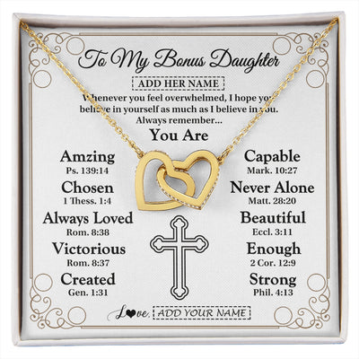 Interlocking Hearts Necklace 18K Yellow Gold Finish | 1 | Personalized To My Bonus Daughter Gifts Necklace From Stepmom Christ Christian Gifts For Stepdaughter Birthday Christmas Graduation Gift Box Message Card | https://siriusteestore.
