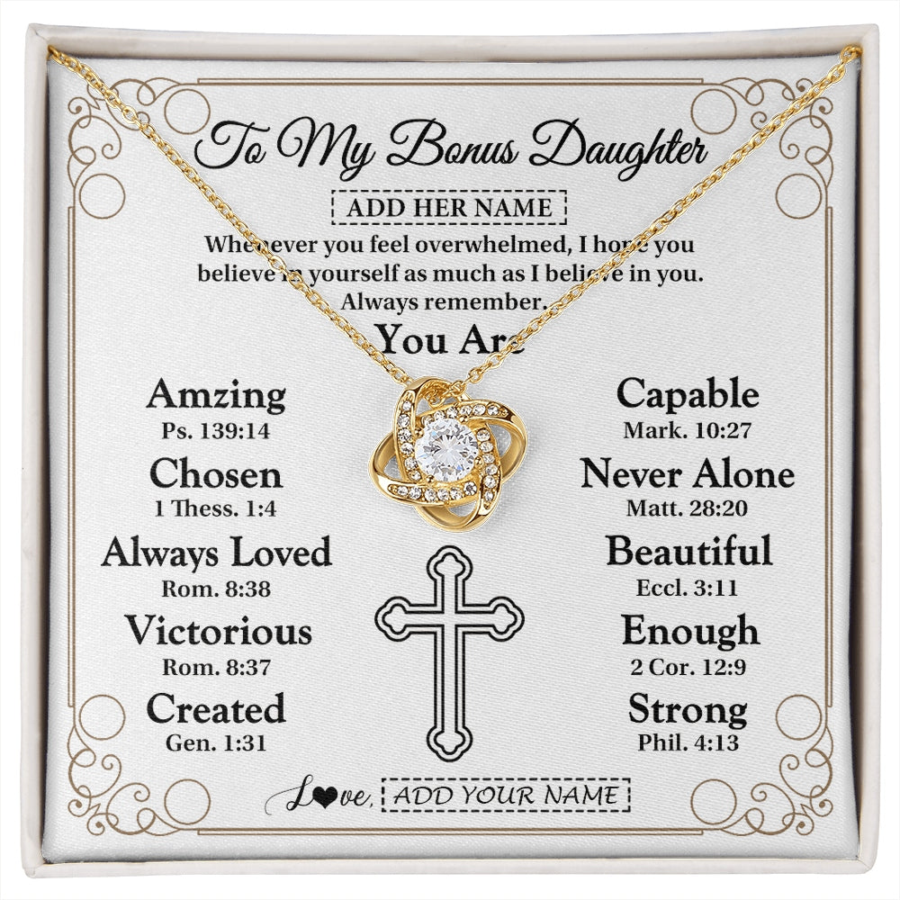 Love Knot Necklace 18K Yellow Gold Finish | 1 | Personalized To My Bonus Daughter Gifts Necklace From Stepmom Christ Christian Gifts For Stepdaughter Birthday Christmas Graduation Gift Box Message Card | https://siriusteestore.