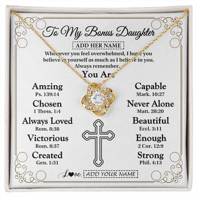Love Knot Necklace 18K Yellow Gold Finish | 1 | Personalized To My Bonus Daughter Gifts Necklace From Stepmom Christ Christian Gifts For Stepdaughter Birthday Christmas Graduation Gift Box Message Card | https://siriusteestore.