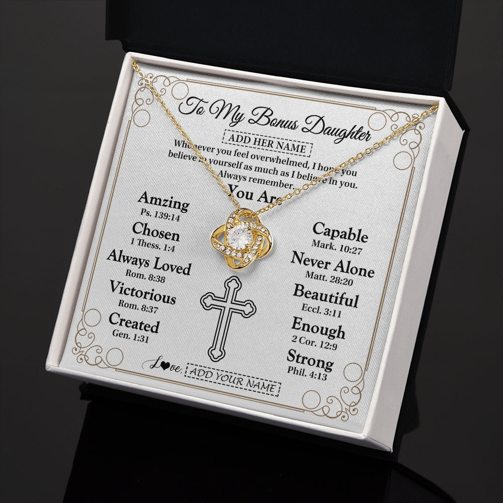 Love Knot Necklace 18K Yellow Gold Finish | 2 | Personalized To My Bonus Daughter Gifts Necklace From Stepmom Christ Christian Gifts For Stepdaughter Birthday Christmas Graduation Gift Box Message Card | https://siriusteestore.