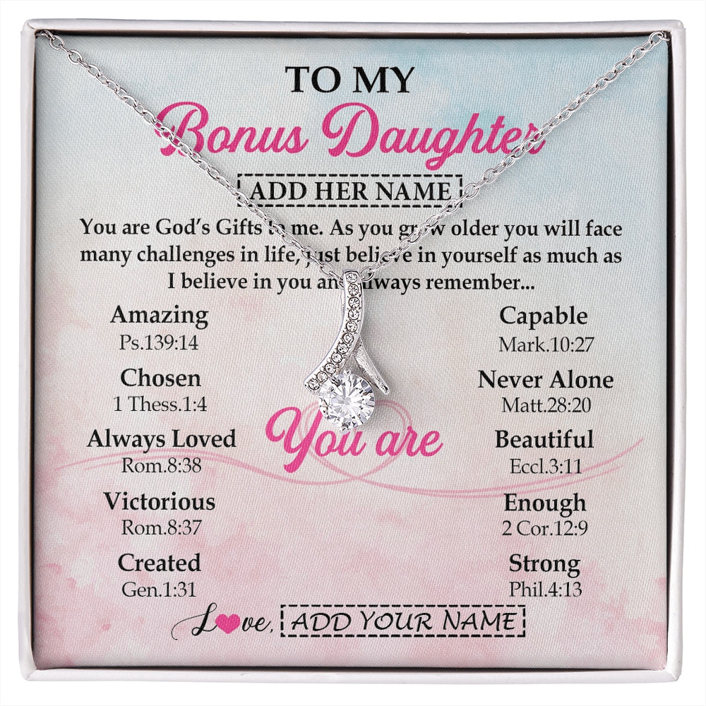 Alluring Beauty Necklace 14K White Gold Finish | 1 | Personalized To My Bonus Daughter Gifts Necklace From Stepmom Christian Religious Jewelry Gifts For Stepdaughter Birthday Christmas Gift Box Message Card | https://siriusteestore.