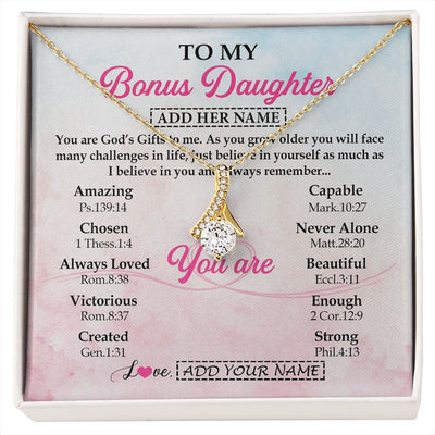 Alluring Beauty Necklace 18K Yellow Gold Finish | 1 | Personalized To My Bonus Daughter Gifts Necklace From Stepmom Christian Religious Jewelry Gifts For Stepdaughter Birthday Christmas Gift Box Message Card | https://siriusteestore.