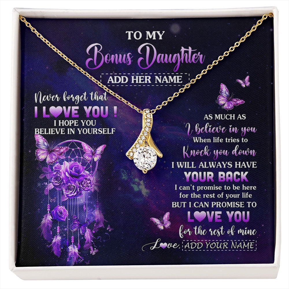 Alluring Beauty Necklace 18K Yellow Gold Finish | 1 | Personalized To My Bonus Daughter Gifts Necklace From Stepmom Floral Butterfly Love You Stepdaughter Birthday Gifts Graduation Christmas Gift Box Message Card | https://siriusteestore.